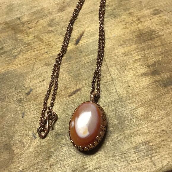Necklace, Copper and Agate Handmade Pendant, Artisan, NEW, 18” - Picture 2 of 6